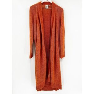 ELK Italian Yarn Open Front Long Cardigan Sweater Women's M/L Orange Speckled